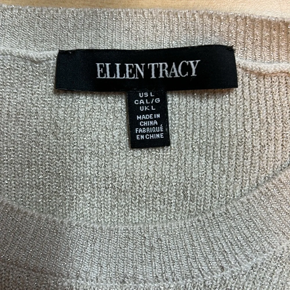 ELLEN Tracy Crew Neck Gold Sparkle Sweater Size Large - Picture 7 of 9